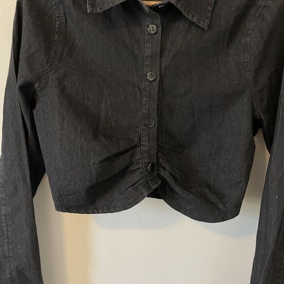 Revolve Superdown Dream Button Up Top Dark Denim Sz S - Picture 11 of 14